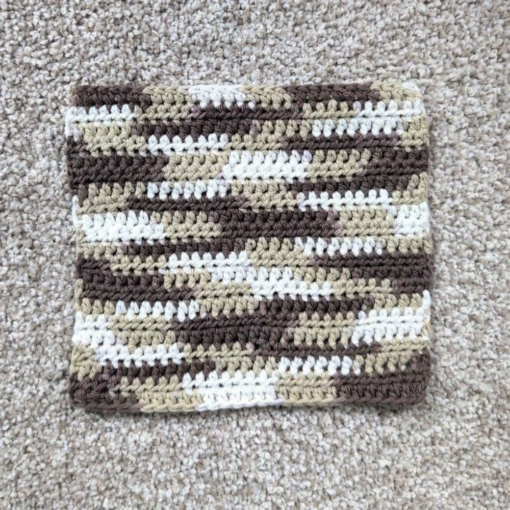 Handmade Crochet Washcloth Dishcloth Cotton Chocolate Milk Stripes Brown White‎